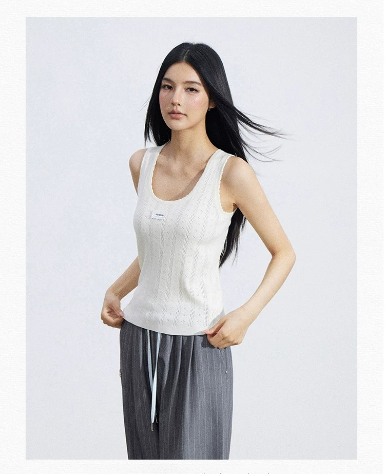 Lace Trim Textured Ice Silk Tank Top