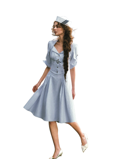 Nautical Affair French Old-Money Striped Shirt &amp; Skirt Set