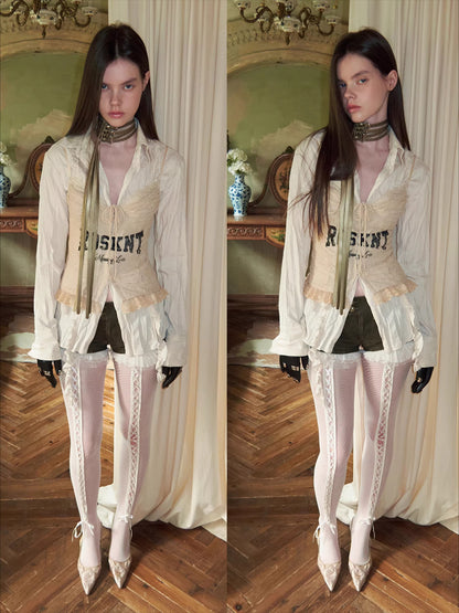 Patchwork Ruffle Pleated Waist-Fitted Shirt