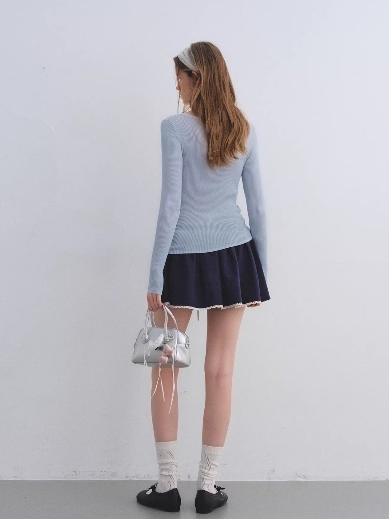 Preppy Ruffle Trim Jacquard Mini Skirt