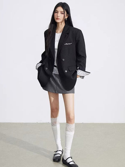 Lace Panel Oversized Blazer