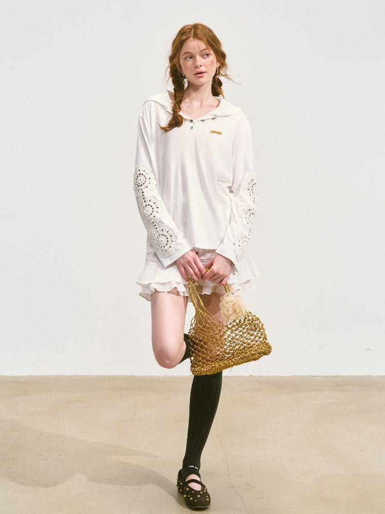 White Lace Hooded Cooling T-shirt