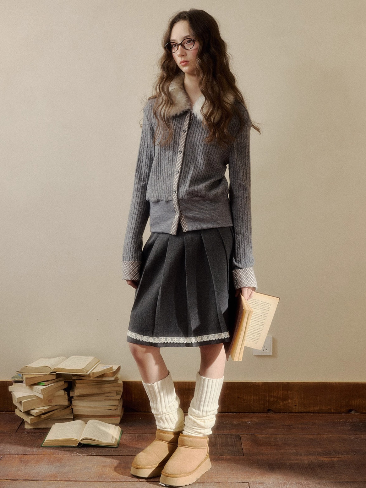 Vintage Check Contrast Knit Sweater