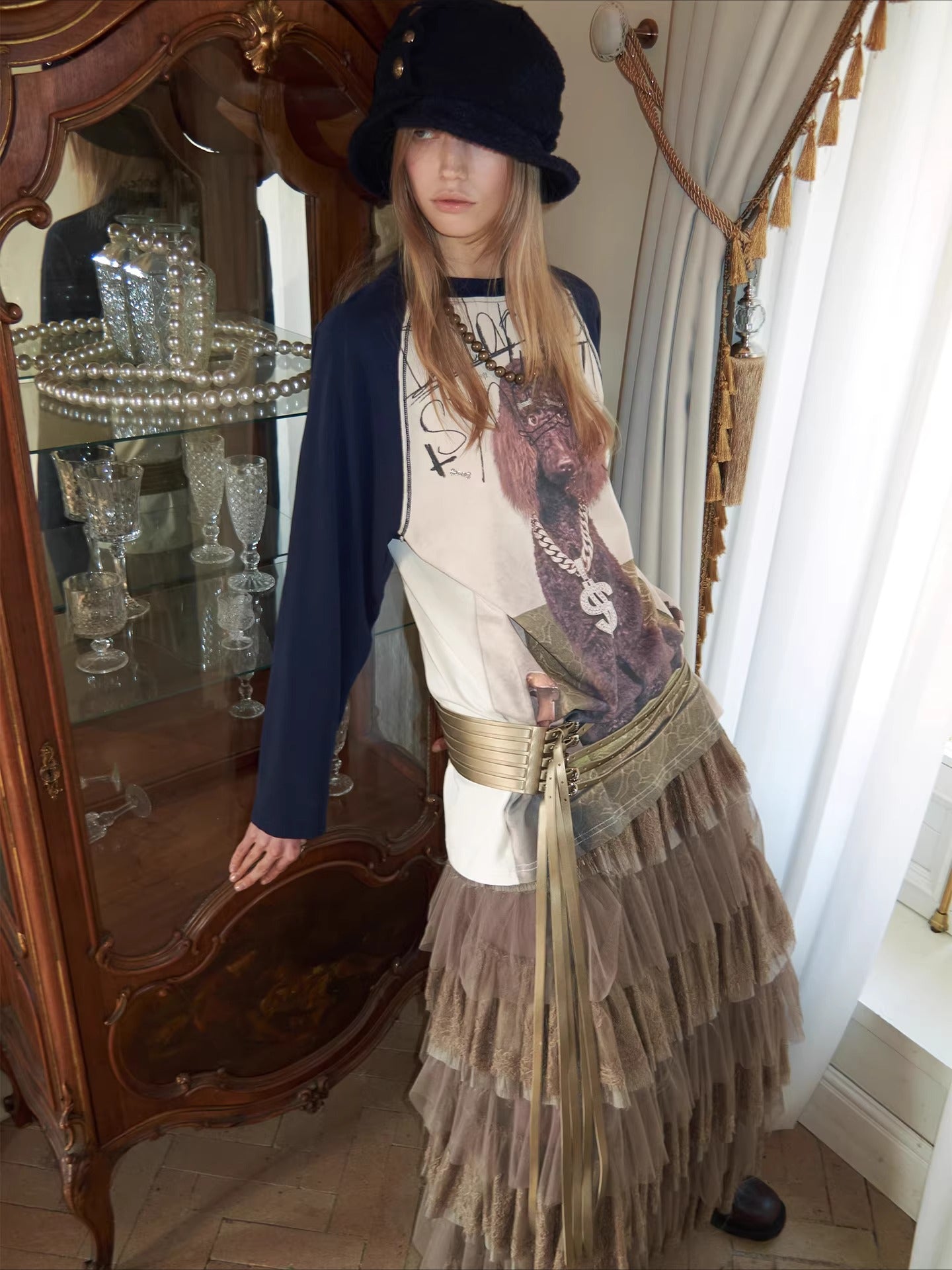 Vintage Tweed Ruched Bucket Hat