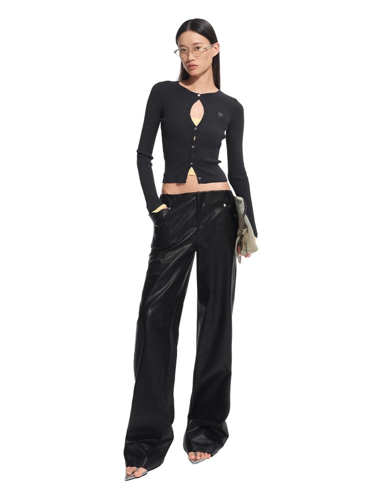 Matte Mid-Rise Leather Pants