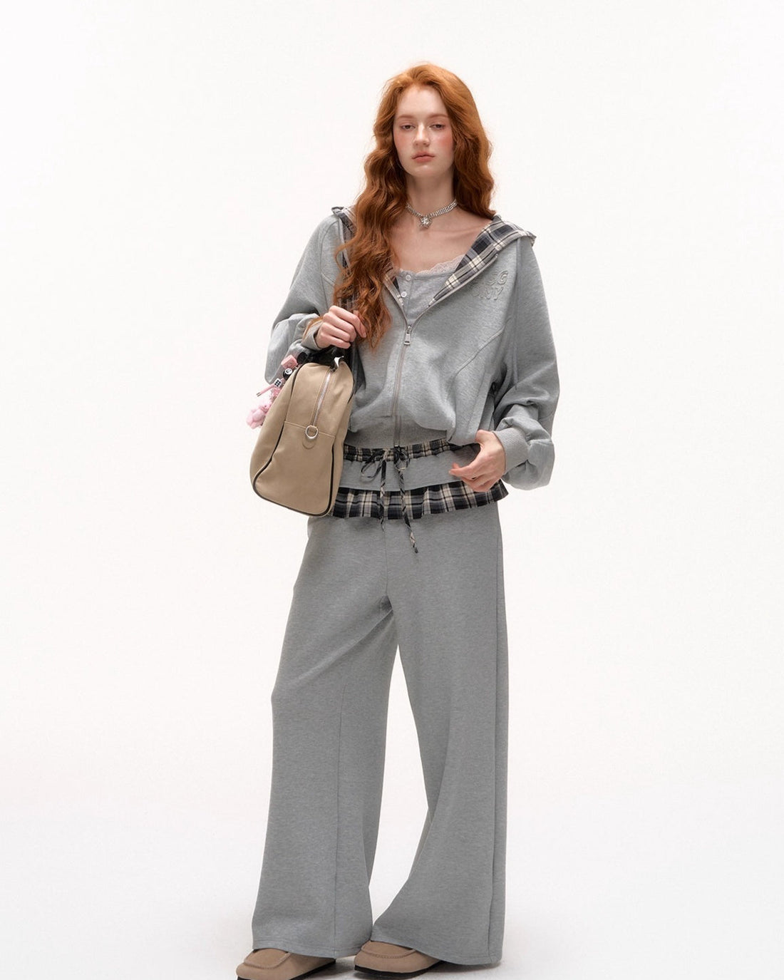 ASGONY Plaid Patch Embroidered Sweatshirt &amp; Ruffled Waist Pants Set – view 7
