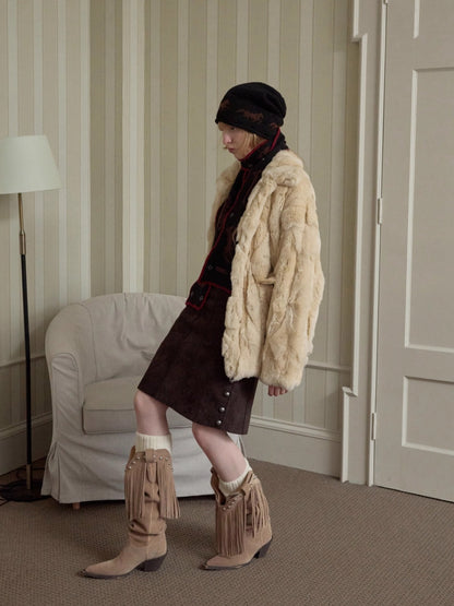 Heavycrafted Rex Rabbit Fur Panel Shirt Jacket