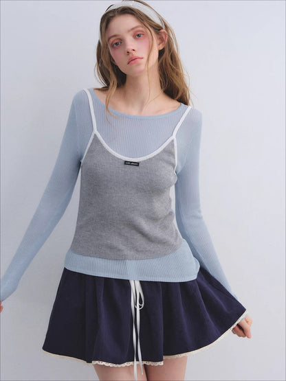 Preppy Ruffle Trim Jacquard Mini Skirt