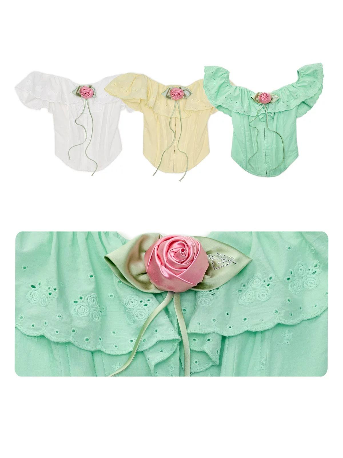 Off-Shoulder Ruffle Corset Rose Top 1Jinn Studio