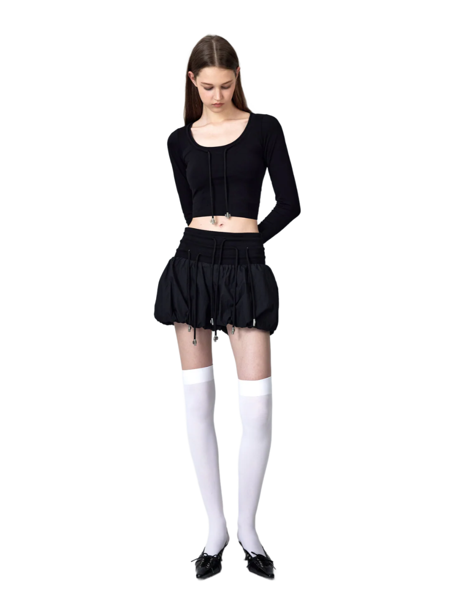 High-Waisted Bow Pantskirt In Black