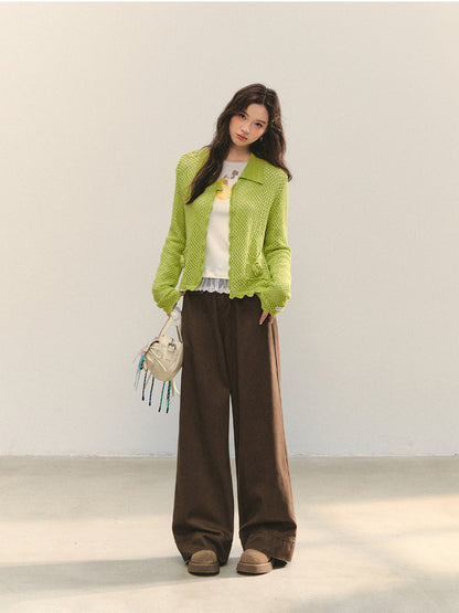 Hollow-out 3D Flower Crochet Lapel Cardigan - CHINASQUAD