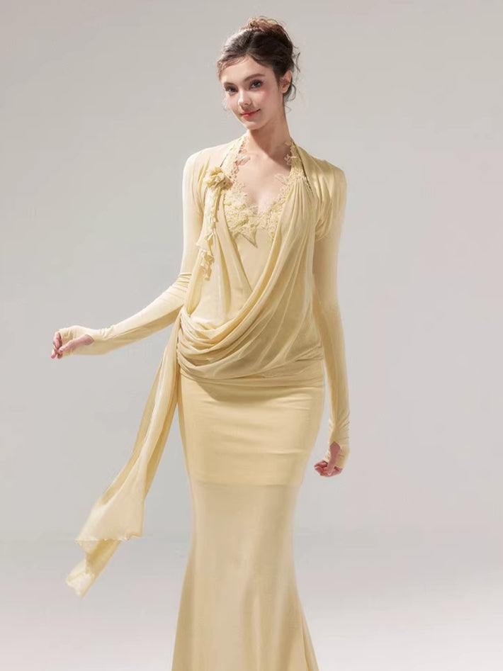 Knit Mesh Top Camisole &amp; Maxi Skirt Set