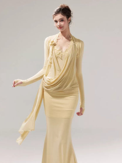 Knit Mesh Top Camisole &amp; Maxi Skirt Set