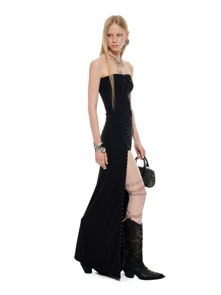 Black Strapless Hook Maxi Dress