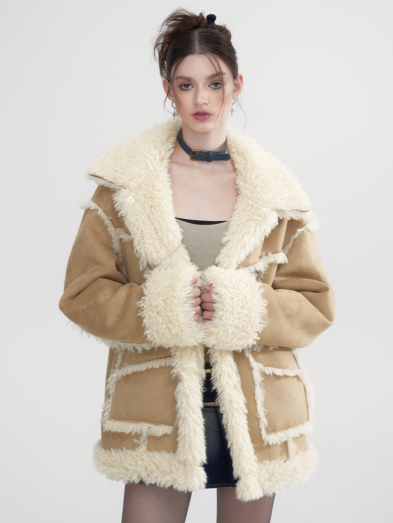 Khaki Suede Shearling Reversible Jacket - CHINASQUAD