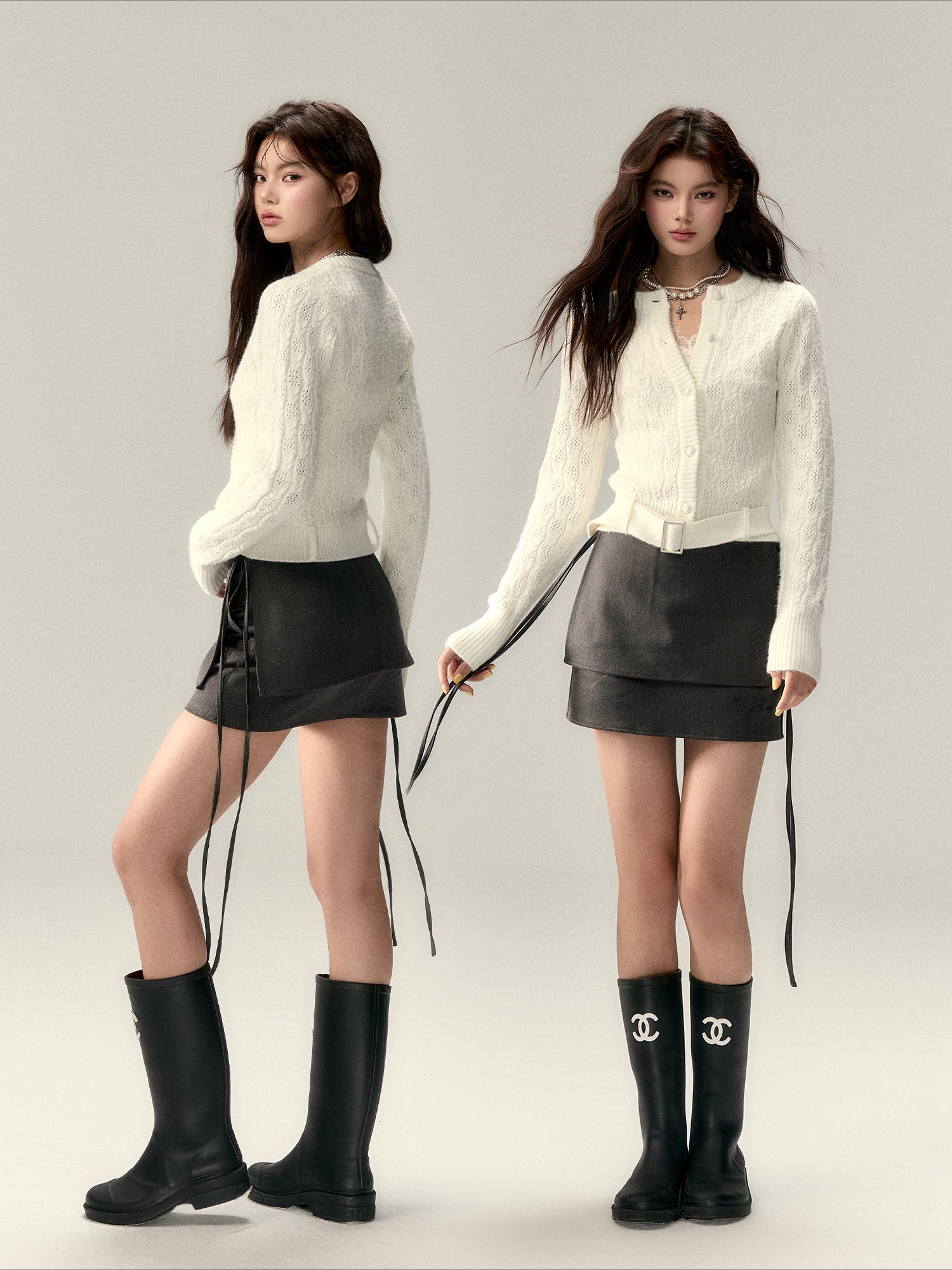 Belted Hollow Out Knit Sweater