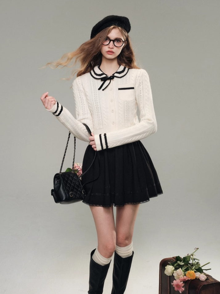 Sailor Doll Collar Knit Cardigan &amp; Skirt Set