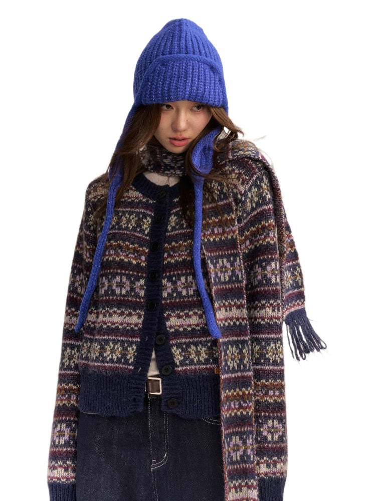 Fair Isle Wool Blend Lazy Style Knitted Cardigan