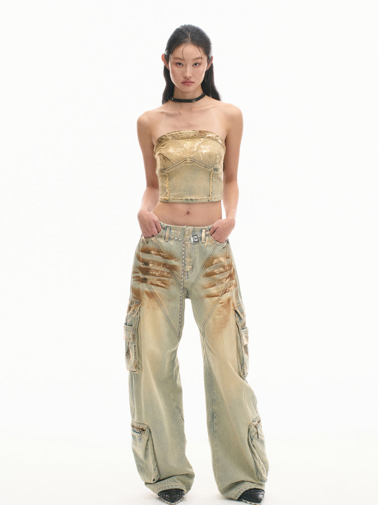 3D Shaped Low Waist Loose Jeans