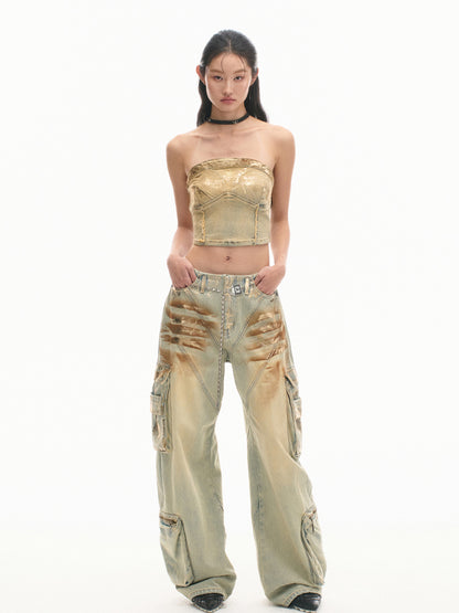 3D Shaped Low Waist Loose Jeans