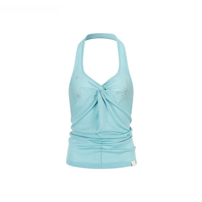 Rhinestone Knot Halter Knit Vest