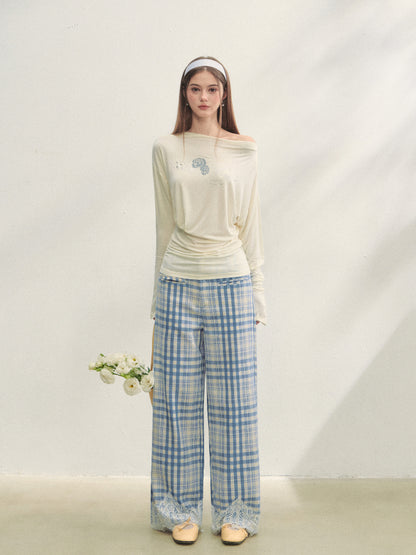 Floral Print Pleated Long-Sleeve T-shirt - CHINASQUAD