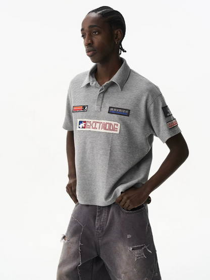 Waffle Texture Badge Polo Shirt