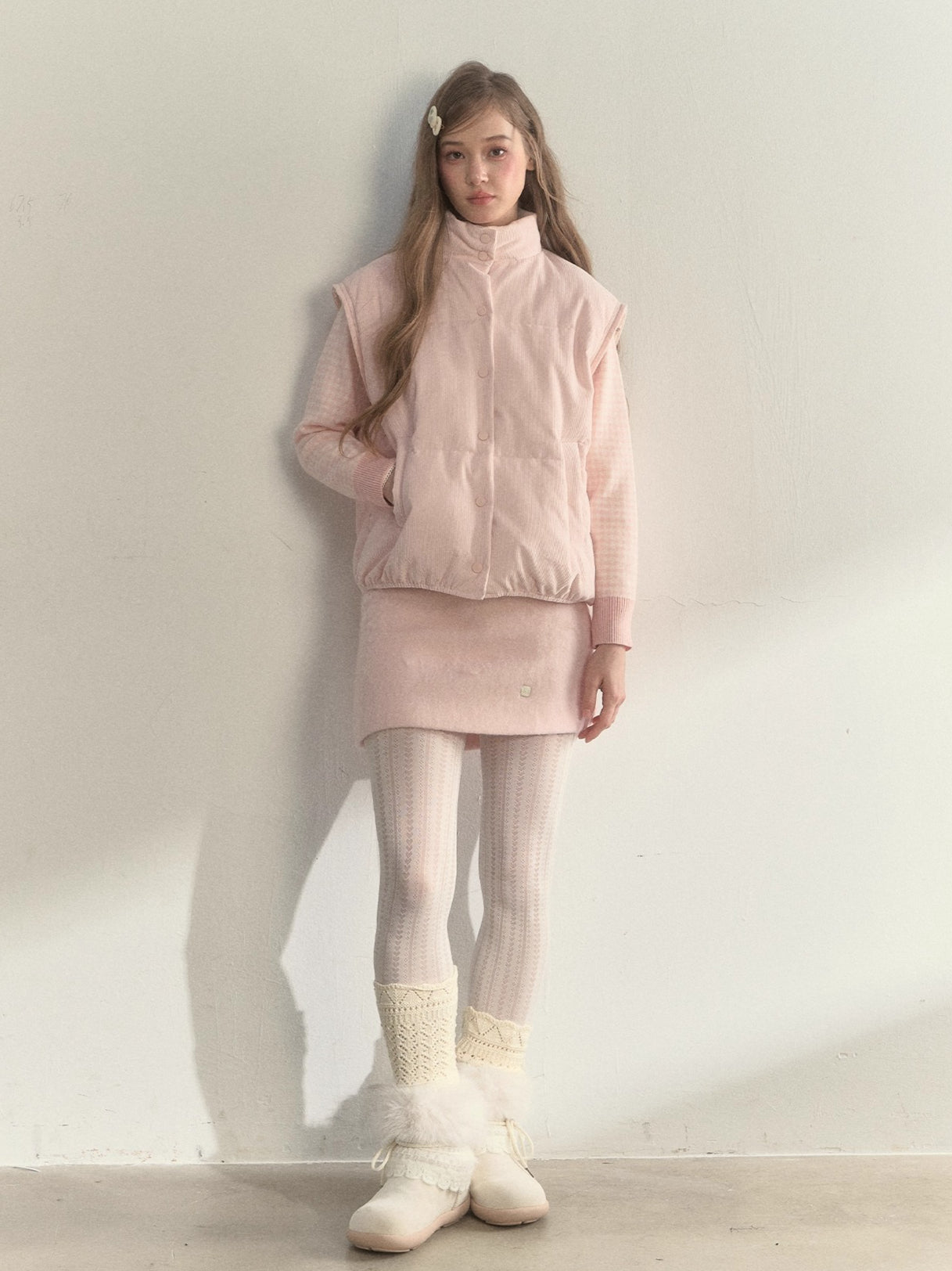 Pink Detachable-Sleeve Corduroy Floral Reversible Jacket