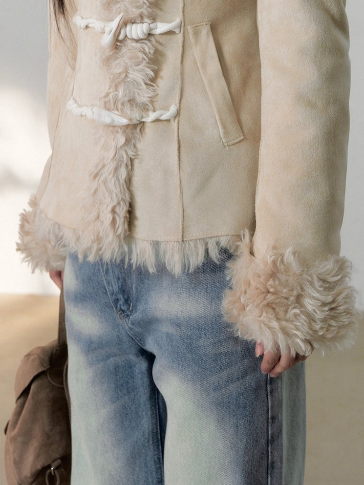 Shearling Lining Suede Duffle Jacket