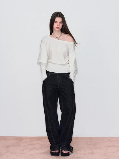 Asymmetric Lace-Panel Faux Layered T-Shirt