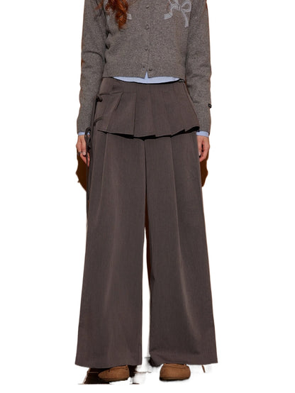 Pleated Overlay Wide-Leg Relaxed Trousers