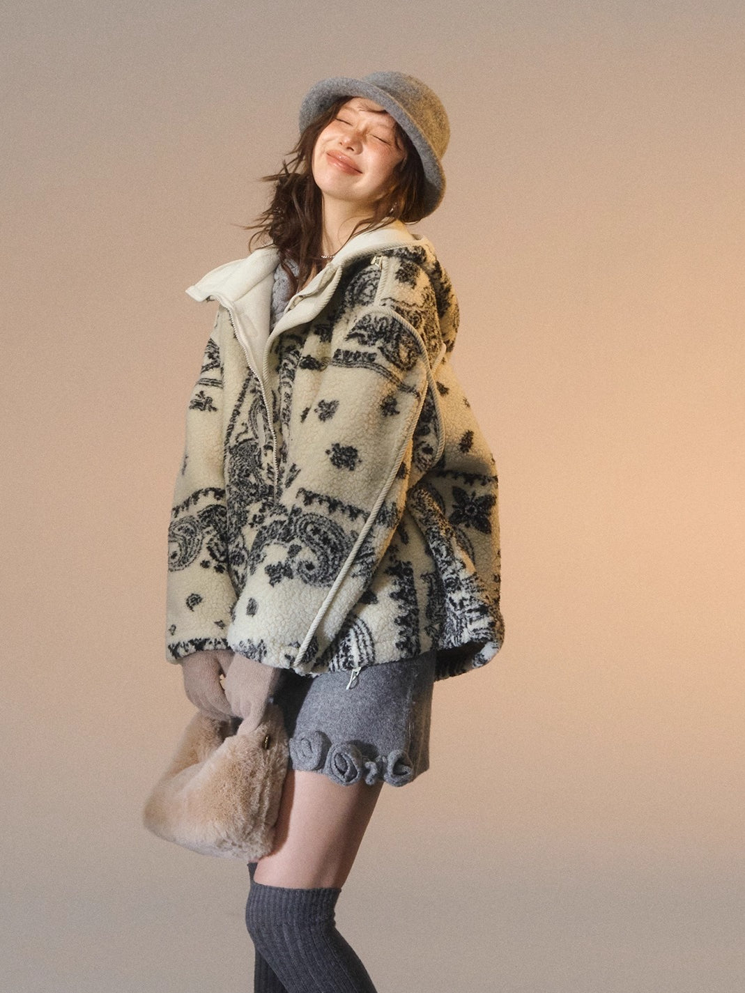 Jacquard Fleece Hooded Casual Jacket