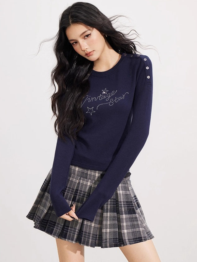 Rhinestone Star Fitted Long Sleeve T-Shirt