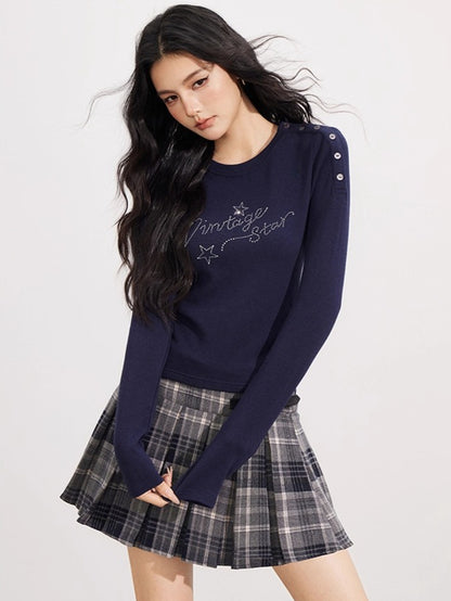 Rhinestone Star Fitted Long Sleeve T-Shirt
