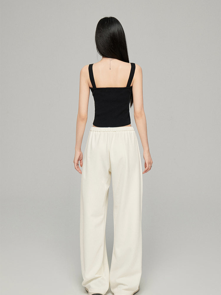 Black &amp; Off-white Knit Wide-Leg Pants