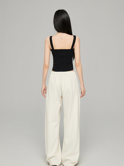 Black &amp; Off-white Knit Wide-Leg Pants