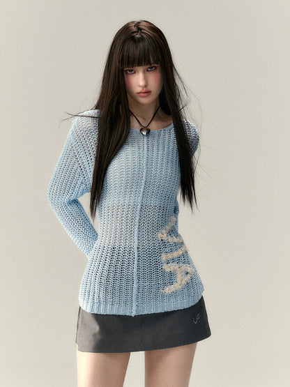 Hollow Knit Letter Sweater