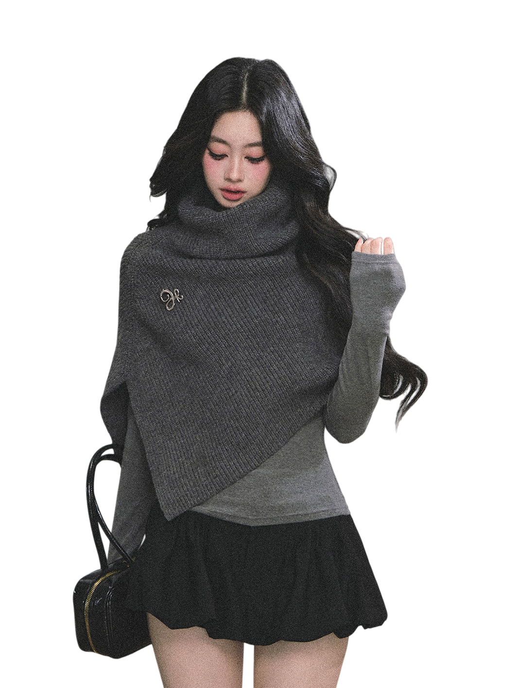 French High-Neck Knit Sweater