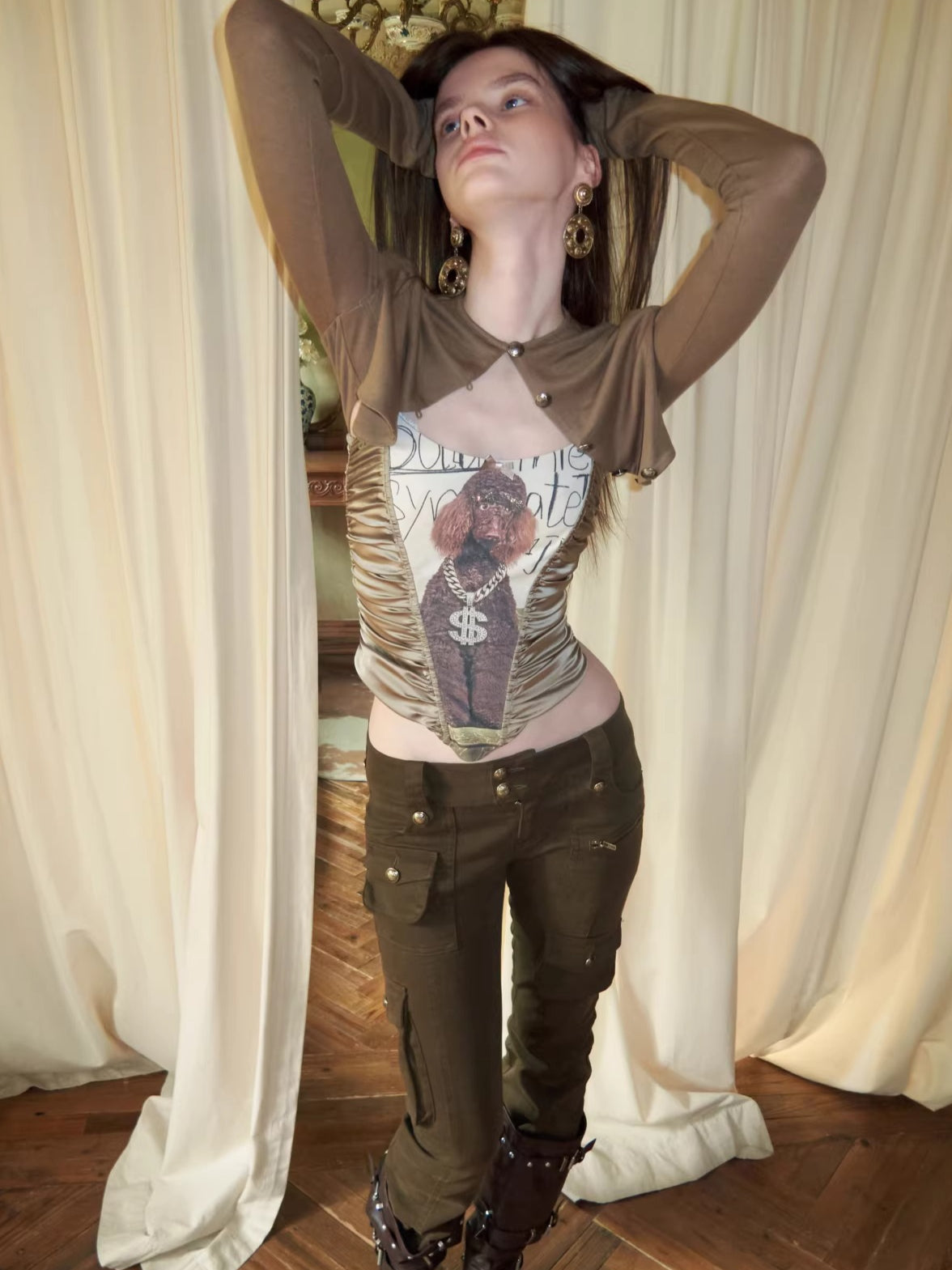 Metal Button Cropped Knit Bolero Jacket