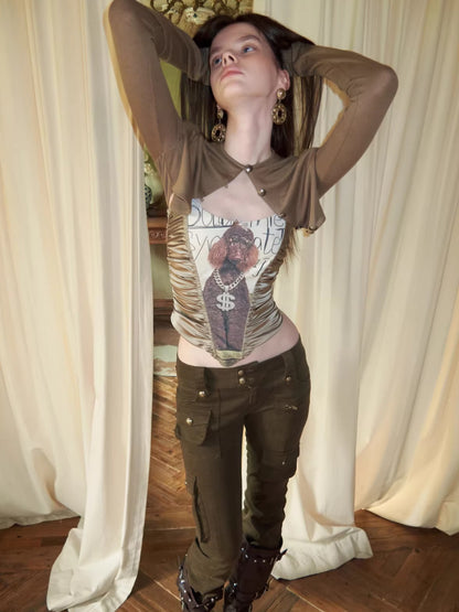 Metal Button Cropped Knit Bolero Jacket