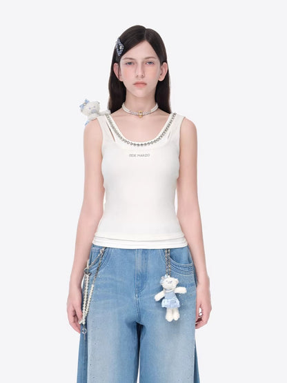 Gemstone-Collar Fitted Cropped Camisole