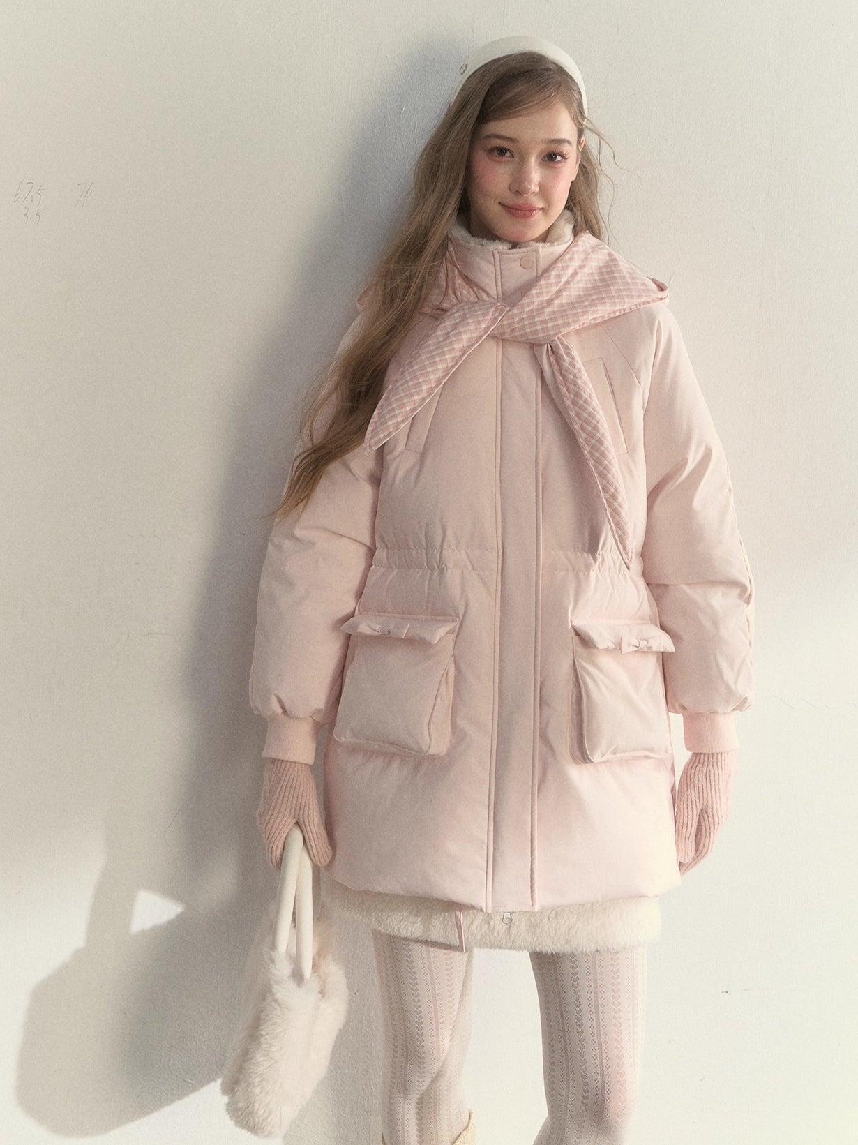 Blush Scarf-Hood Down Coat
