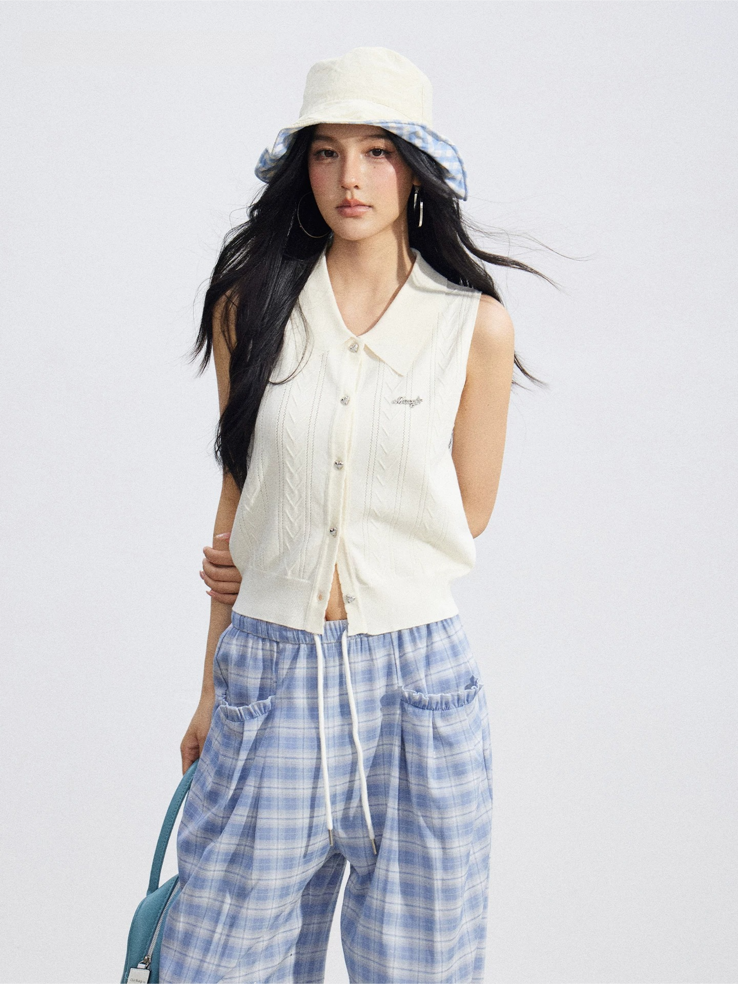 Cooling Touch Sleeveless Polo Knit Cardigan
