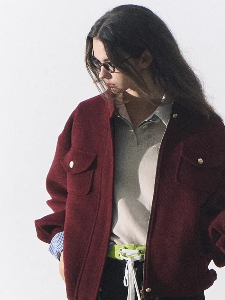 Wool-Blend Oversized Short Jacket