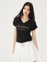 V-neck Waist-cinching Rhinestone Tee - CHINASQUAD