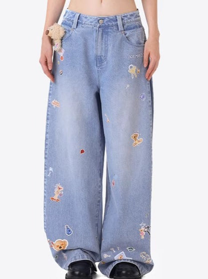 Blue Teddy Denim Wide-Leg Pants