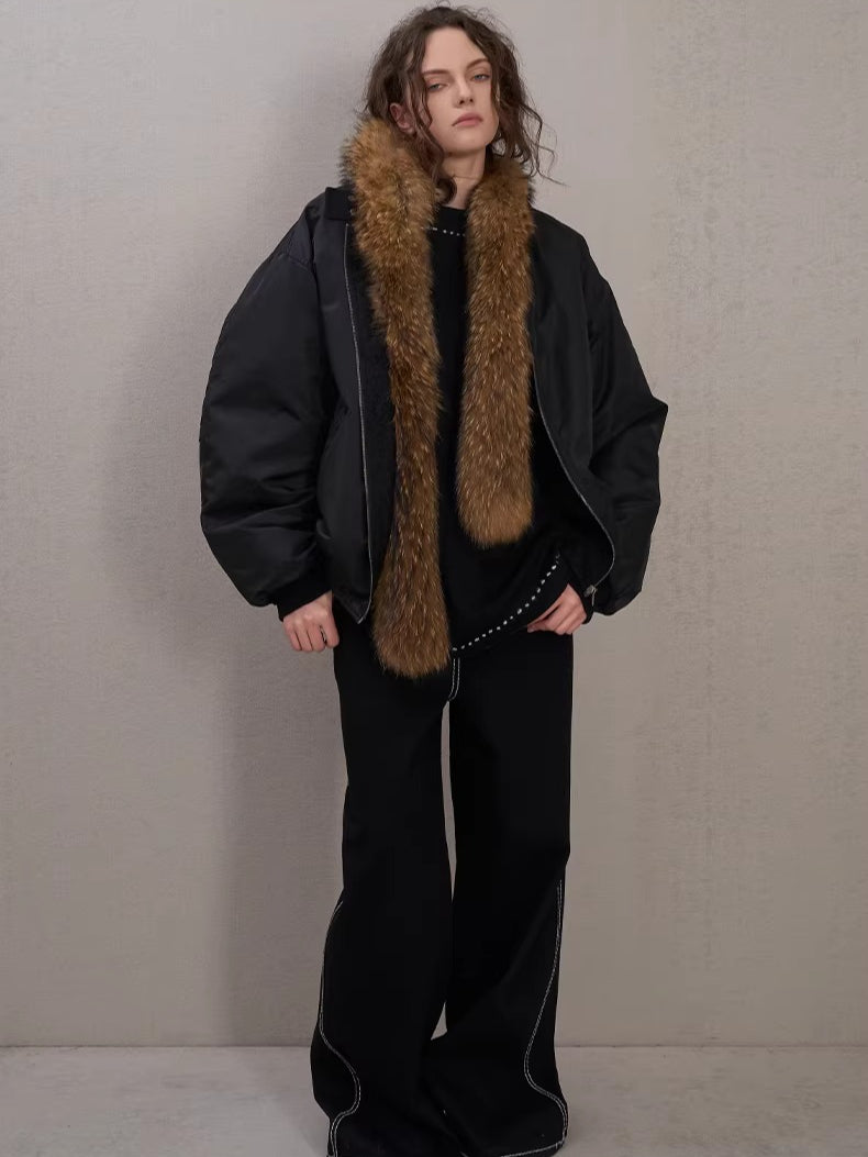 Raccoon Fur Trim Quilted Jacket