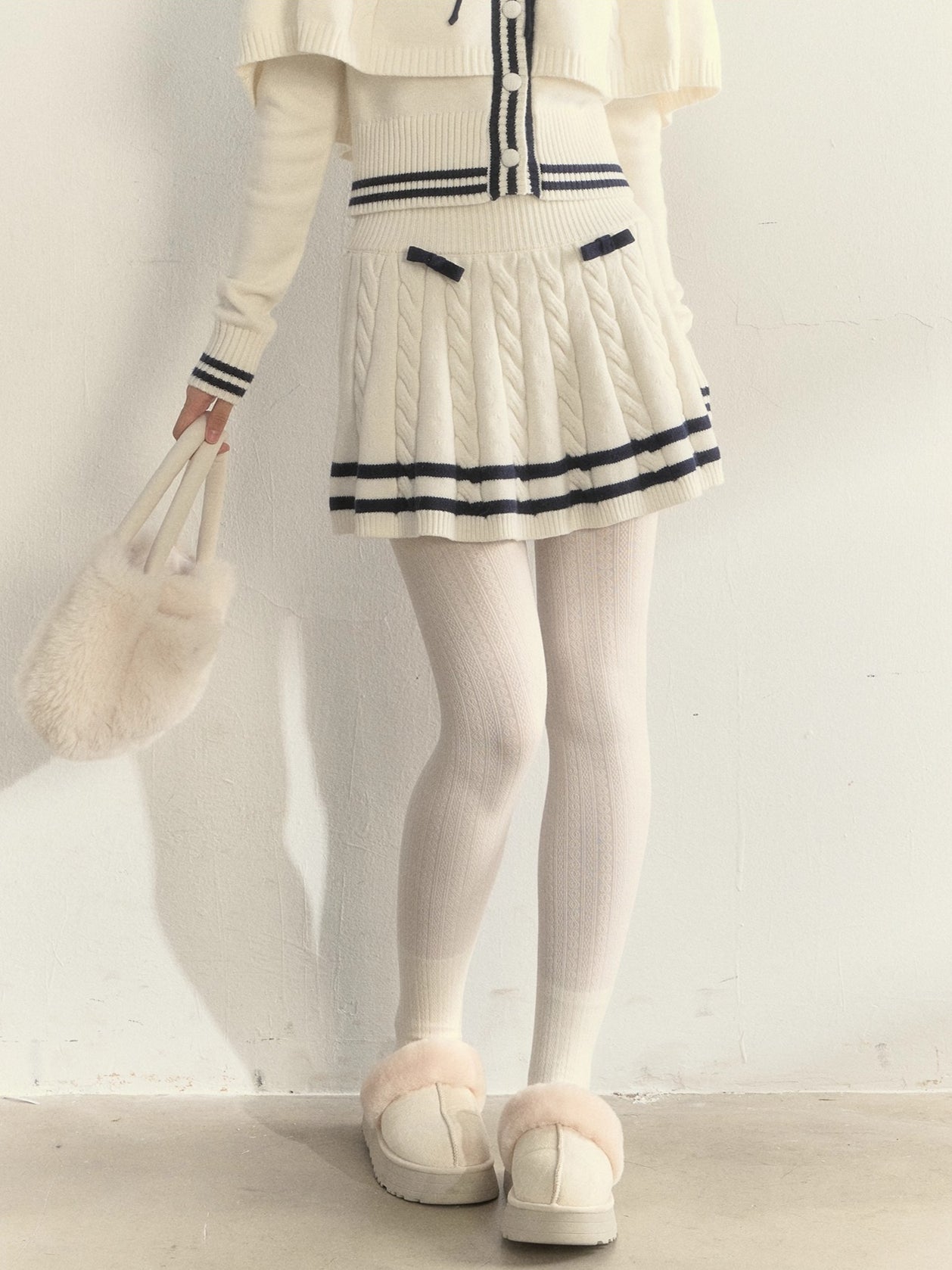 Nautical Cable-Knit Vintage Cape &amp; Skirt Set