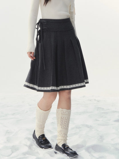 Wool-Blend Retro Pleated Skirt