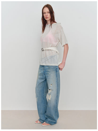 Linen Hollow-out Knitted T-Shirt